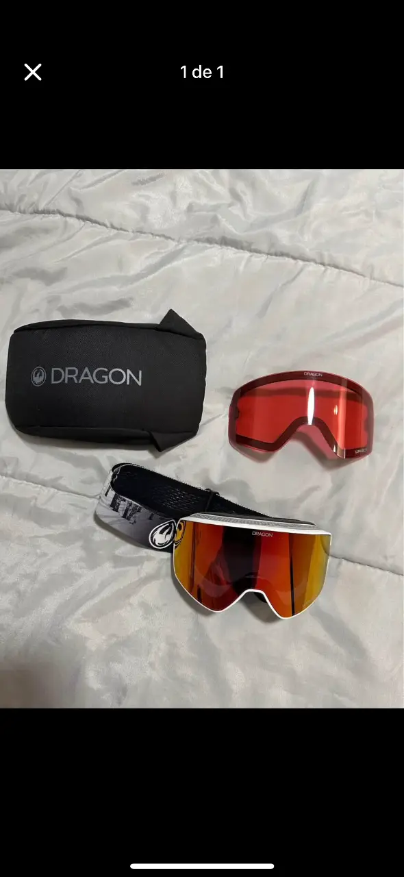 Antiparras de ski Dragon, con dos lentes intercambiables y estuche. Ideales para la nieve y deportes de invierno.