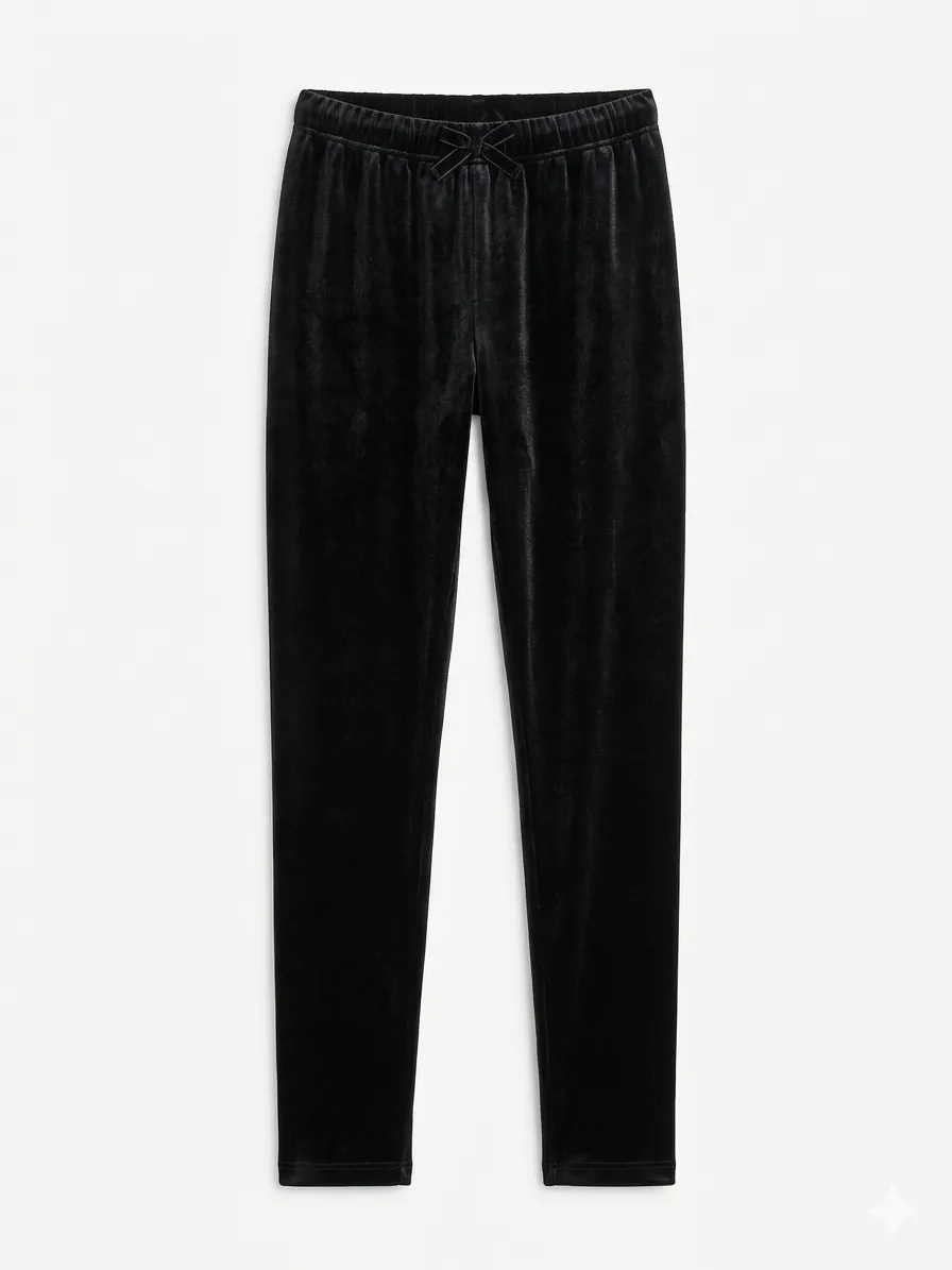 Pantalón de terciopelo negro con cintura elastizada y cordón. La etiqueta dice 2 pero es más un 1.