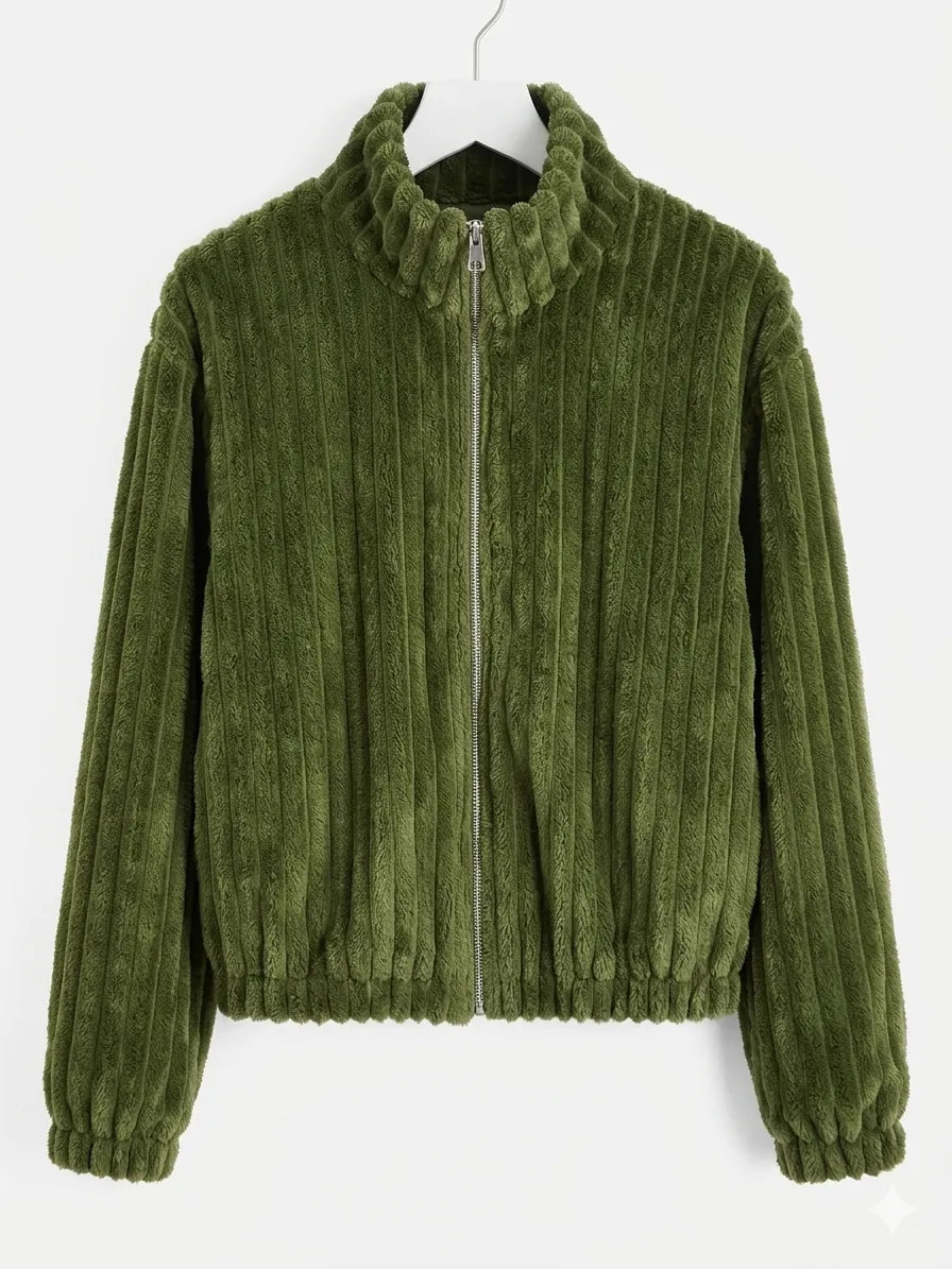 Buzo verde con cuello alto y cierre completo. Posee puños y cintura elastizados.