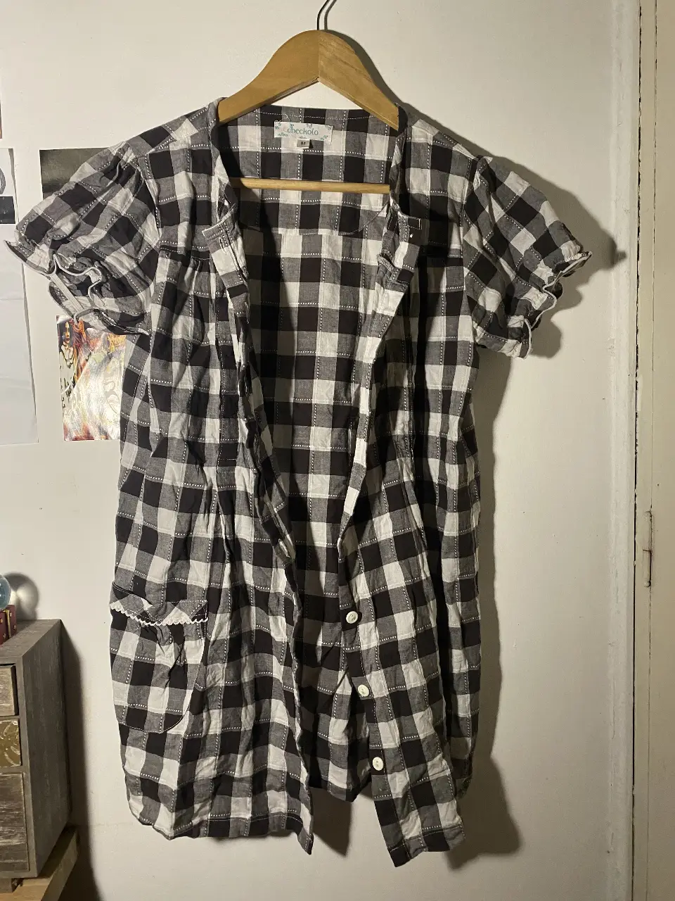 camisa larga a cuadros, manga corta, para la primavera