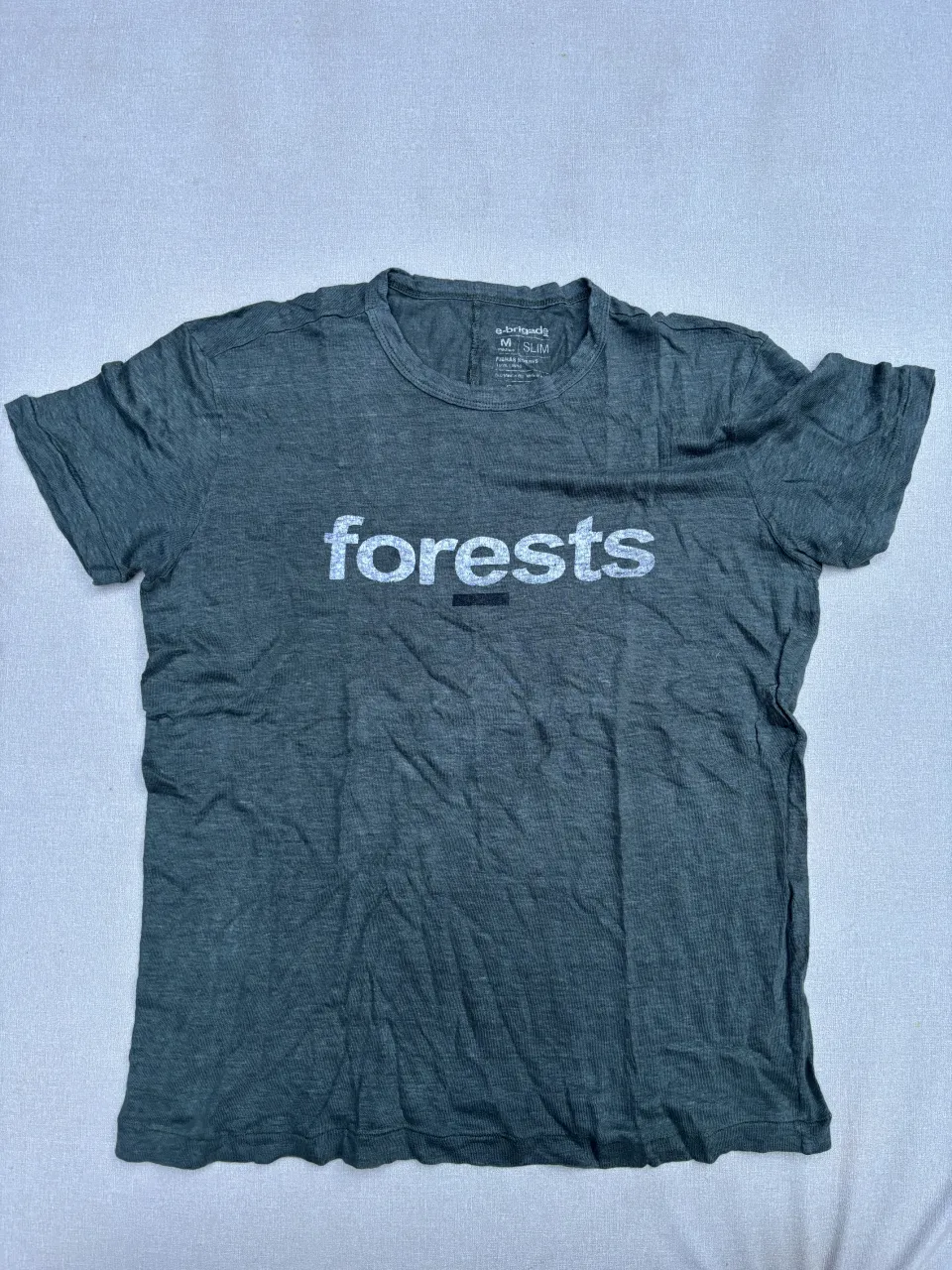 Remera de algodón gris oscuro con estampa "forests" en blanco. Diseño moderno y casual, ideal para el día a día.

100% lino